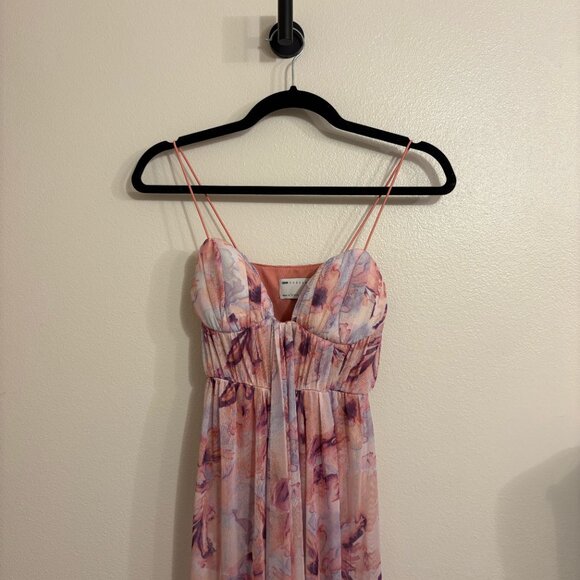 ASOS DESIGN Petite Cami Mesh Maxi Dress w/ Sash – US 4 (Floral / Pink) - Picture 2 of 5
